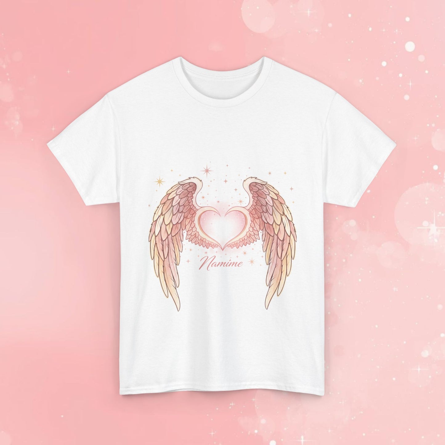 Angel Wings Heart T-Shirt — Pink Glitter Winged Heart Graphic Tee