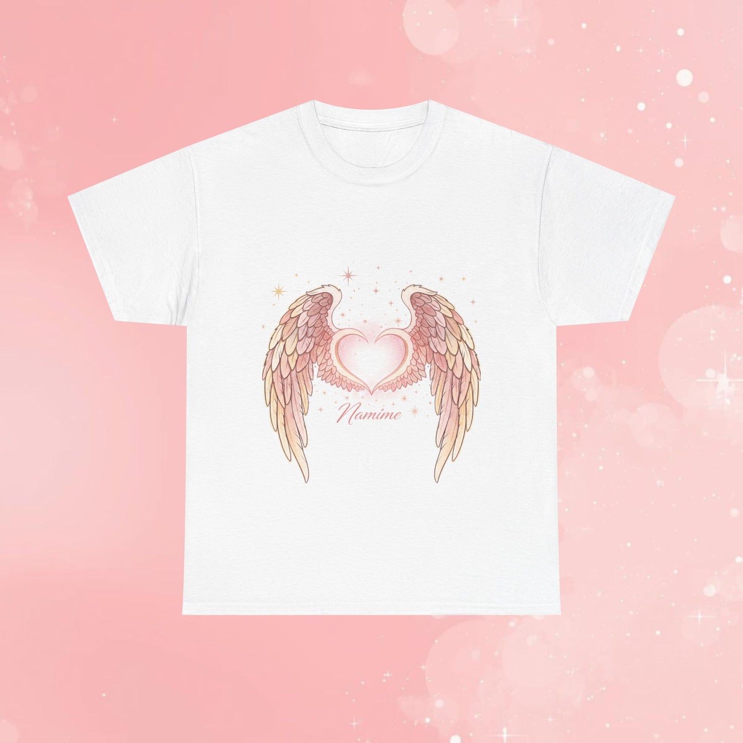 Angel Wings Heart T-Shirt — Pink Glitter Winged Heart Graphic Tee